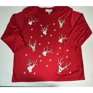 Vintage Victoria Woman Ugly Christmas Sweater Reindeer Snowflake Appliqué Sz 3X